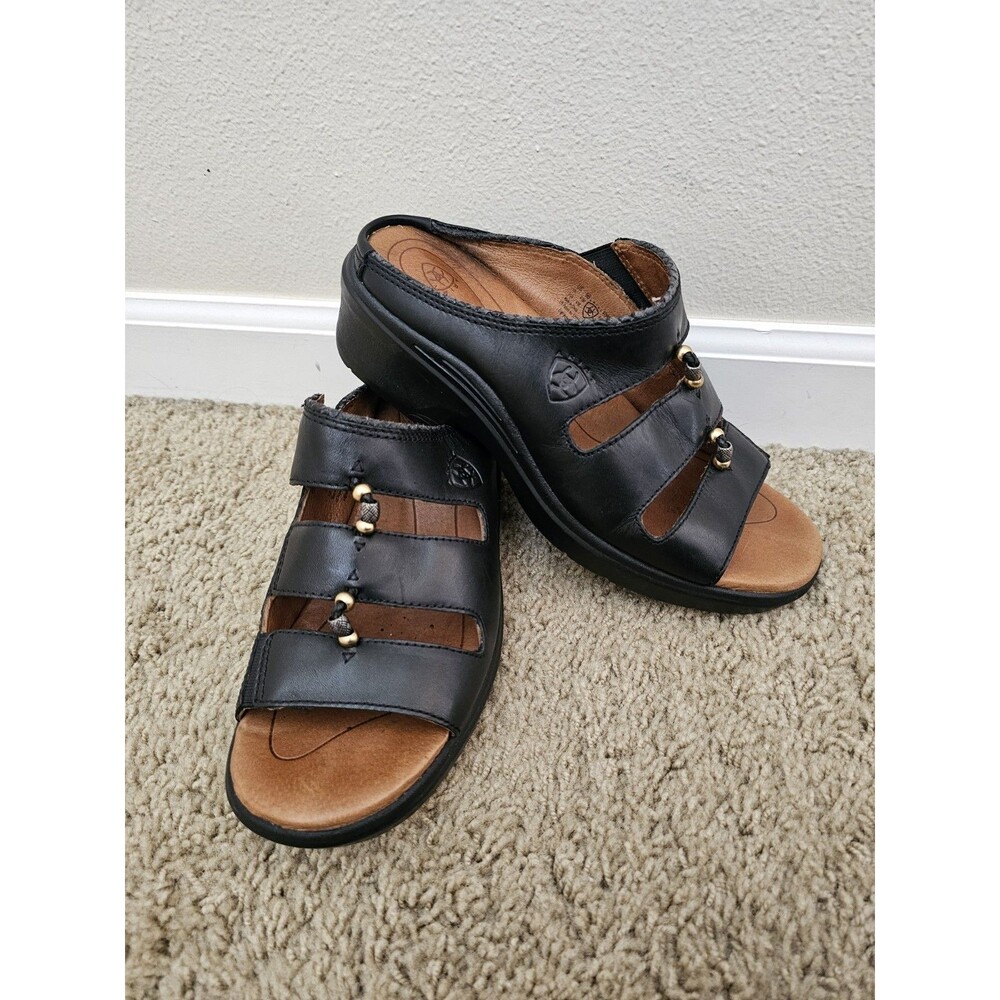 Ariat Womens 9B Black Leather Multi Strap Beaded Slide Comfort Sandals 96205